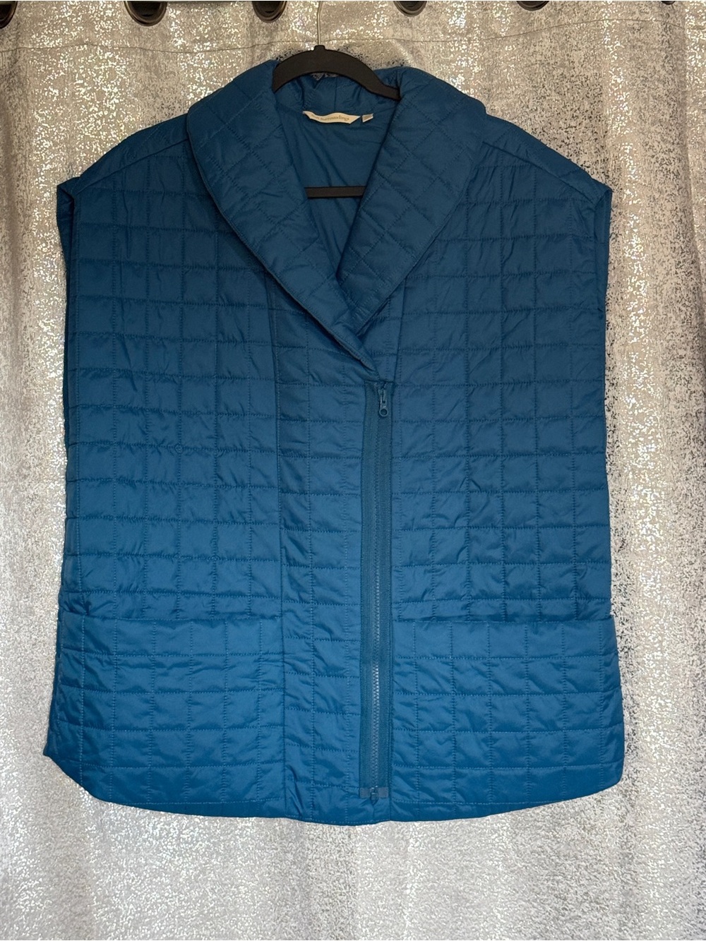 Soft Surroundings Teal Daybreaker Quilted Shawl-Collar Vest, Front Zip & Pockets